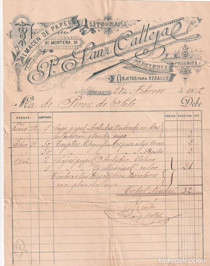 Commercial Letters: Almac&eacute;n de papel, litograf&iacute;a. P. Sanz Calleja. Papeler&iacute;a. 1902 Madrid Firma propietario