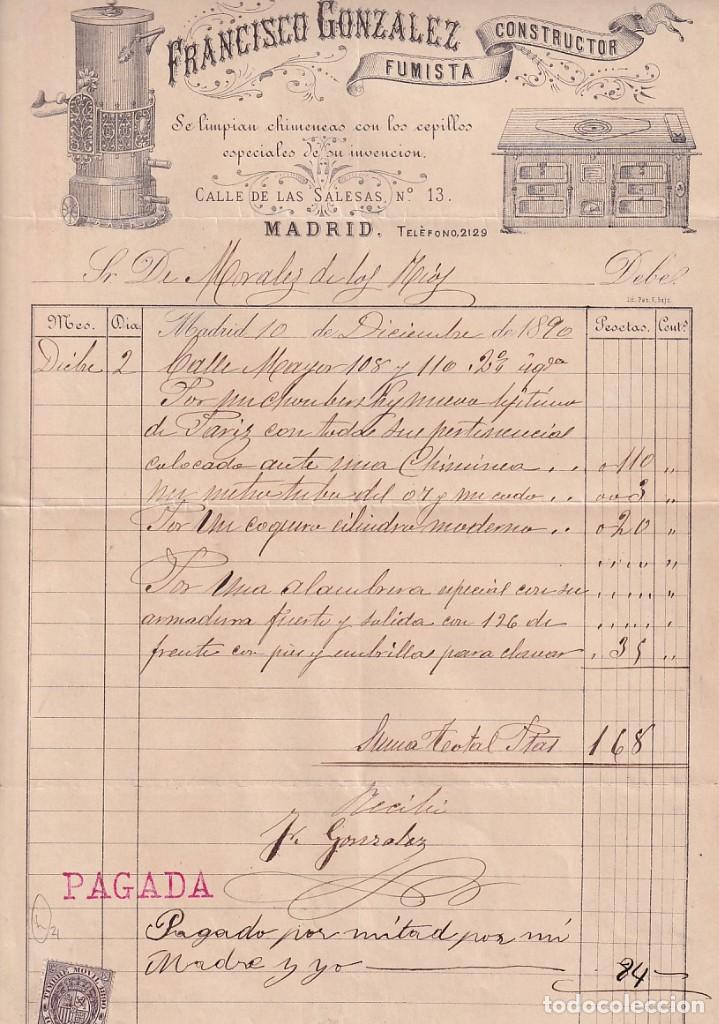 Commercial Letters: Francisco Gonzalez. Fumista Constructor. Calle de las Salesas. Madrid firma propietario.