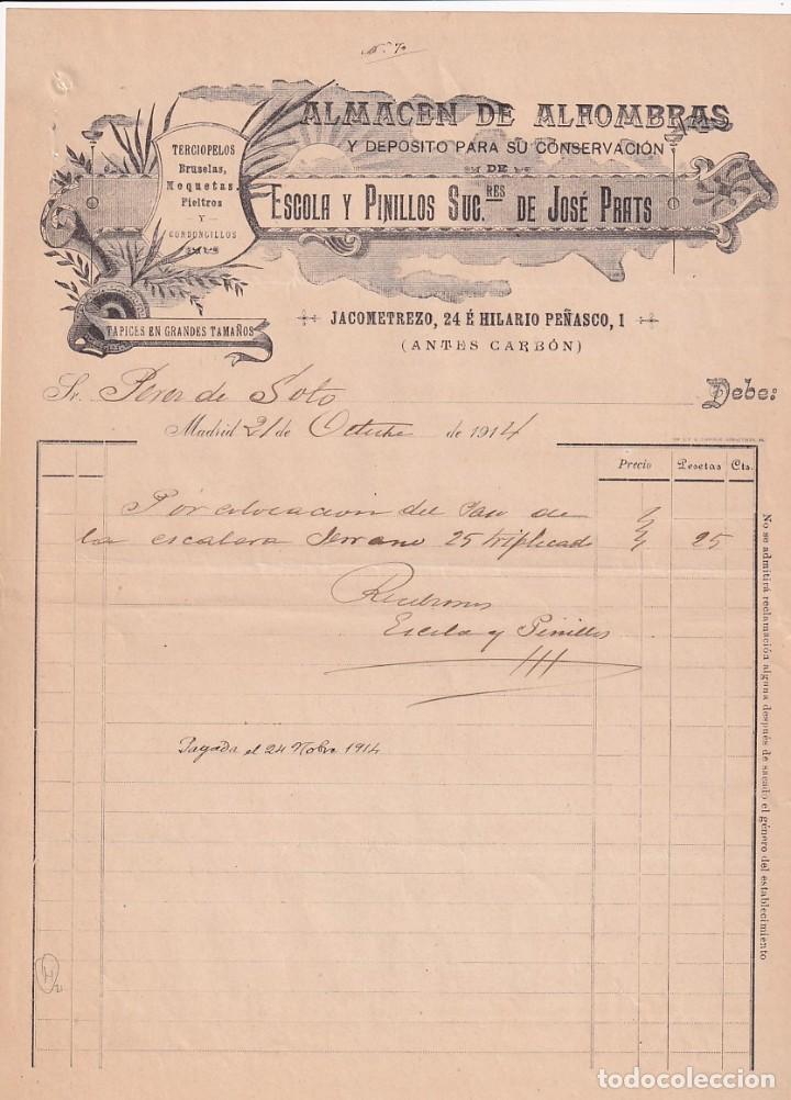 Commercial Letters: Almac&eacute;n de Alfombras. Escola y Pinillos Sucesor de Jose Prats. Madrid firma propietario.