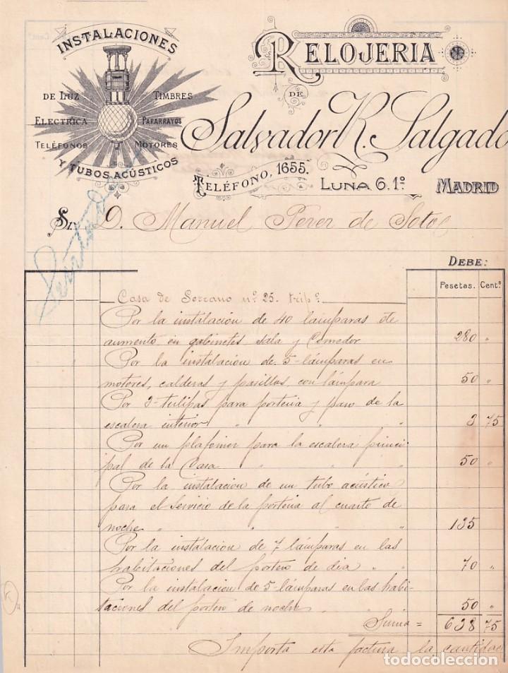 Gesch&auml;ftsbriefe: Instalaciones Relojer&iacute;a. Salvador R. Salgado. Luna 6. Madrid firma propietario.