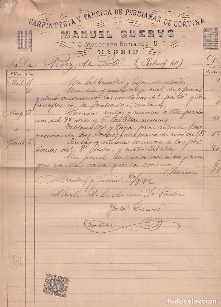 Commercial Letters: Carpinter&iacute;a y F&aacute;brica de persianas de cortina. Manuel Cuervo. Madrid firma propietario.