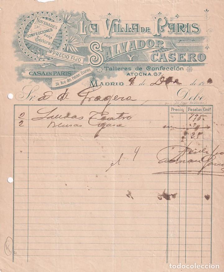 Commercial Letters: La Villa de Paris Salvador y Casero. Talleres de Confecci&oacute;n. 1900 Madrid Firma propietario.