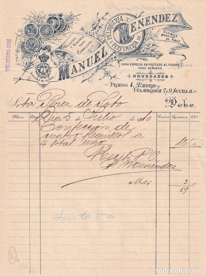 Commercial Letters: Manuel Menendez. Pelucas y biso&ntilde;es para caballeros. Madrid Firma propietario.
