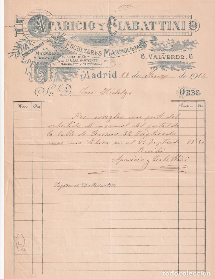 Commercial Letters: Aparicio y Ciabattini. Esculares marmolistas. 1914 Madrid Firma propietario.