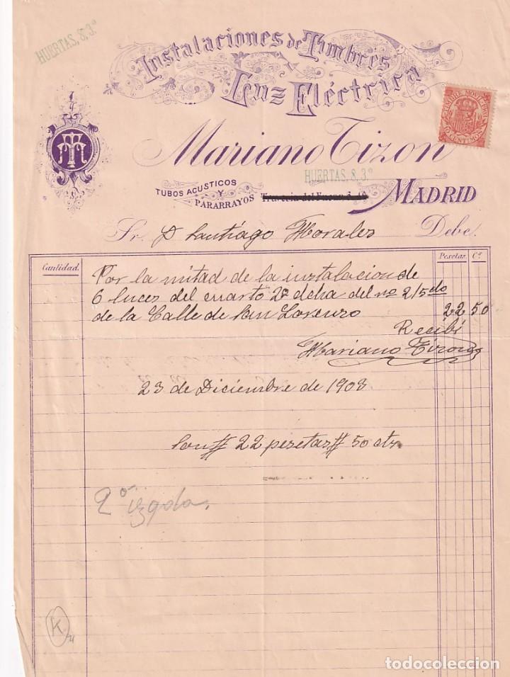 Commercial Letters: Instalaciones de timbres, luz el&eacute;ctrica. Mariano Tiz&oacute;n. Madrid Firma propietario.