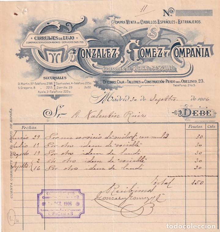 Commercial Letters: Gonzalez y Gomez y Compa&ntilde;&iacute;a. Carruajes de lujo. 1906 Madrid Firma propietario.