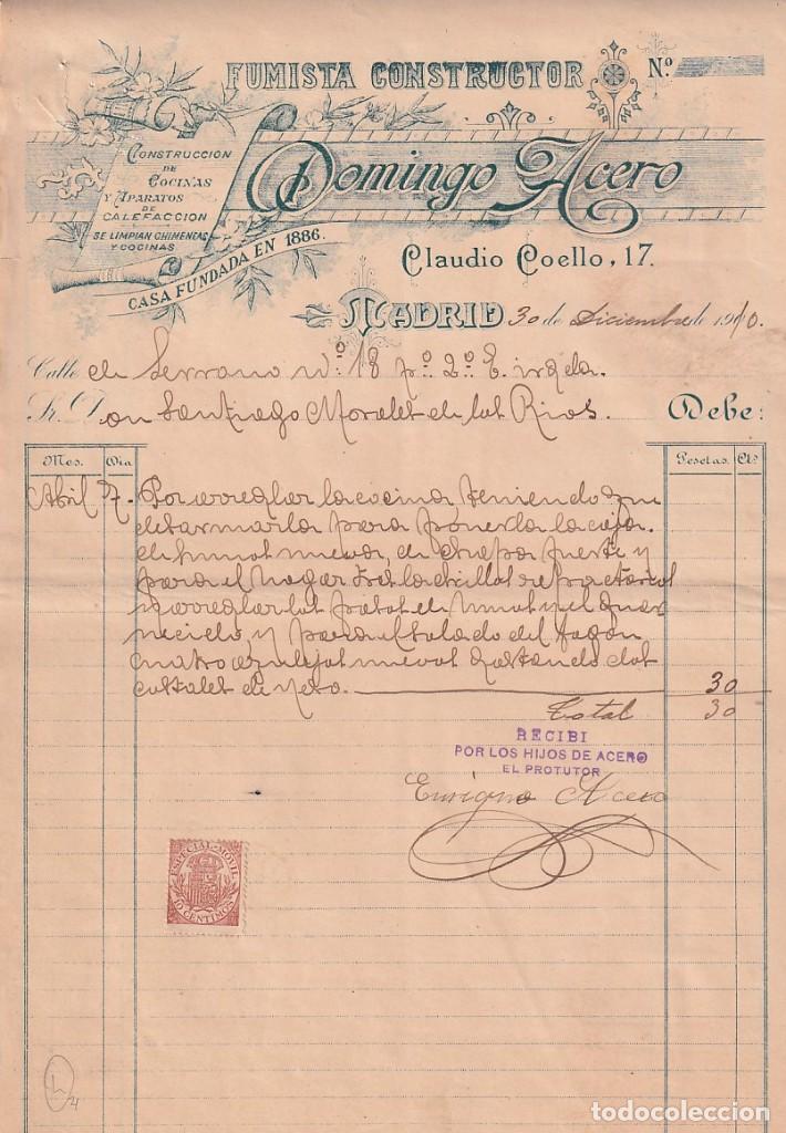 Commercial Letters: Domingo Acero. Fumista constructor. 1910 Madrid Firma propietario.