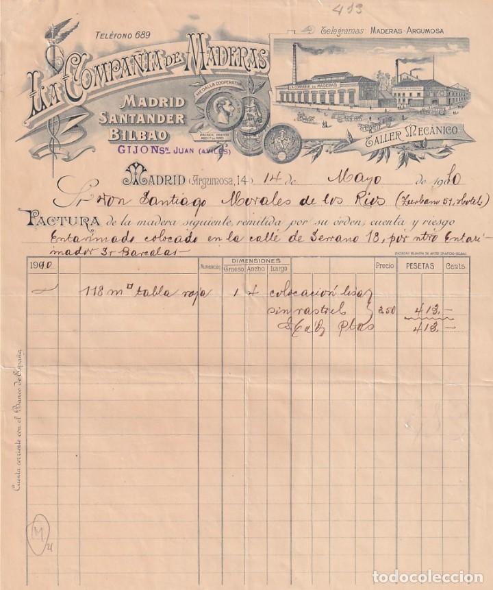 Gesch&auml;ftsbriefe: La Compa&ntilde;&iacute;a de Maderas. Santander, Bilbao, Gij&oacute;n. 1910 Madrid Firma propietario.