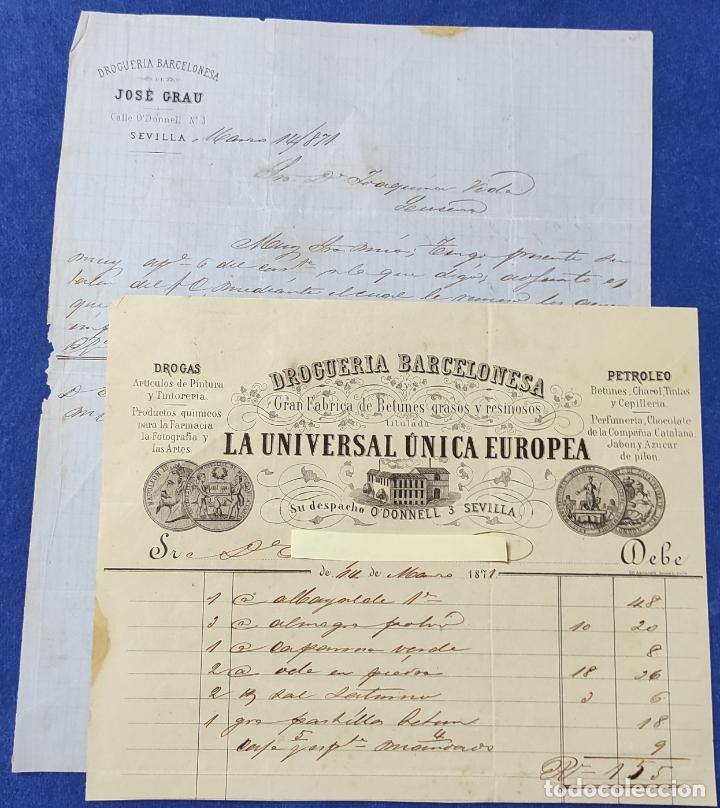 Cartas comerciais: 2 Antiguas Cartas comerciales Droguer&iacute;a Barcelonesa La Universal &Uacute;nica Europea. A&ntilde;o 1871