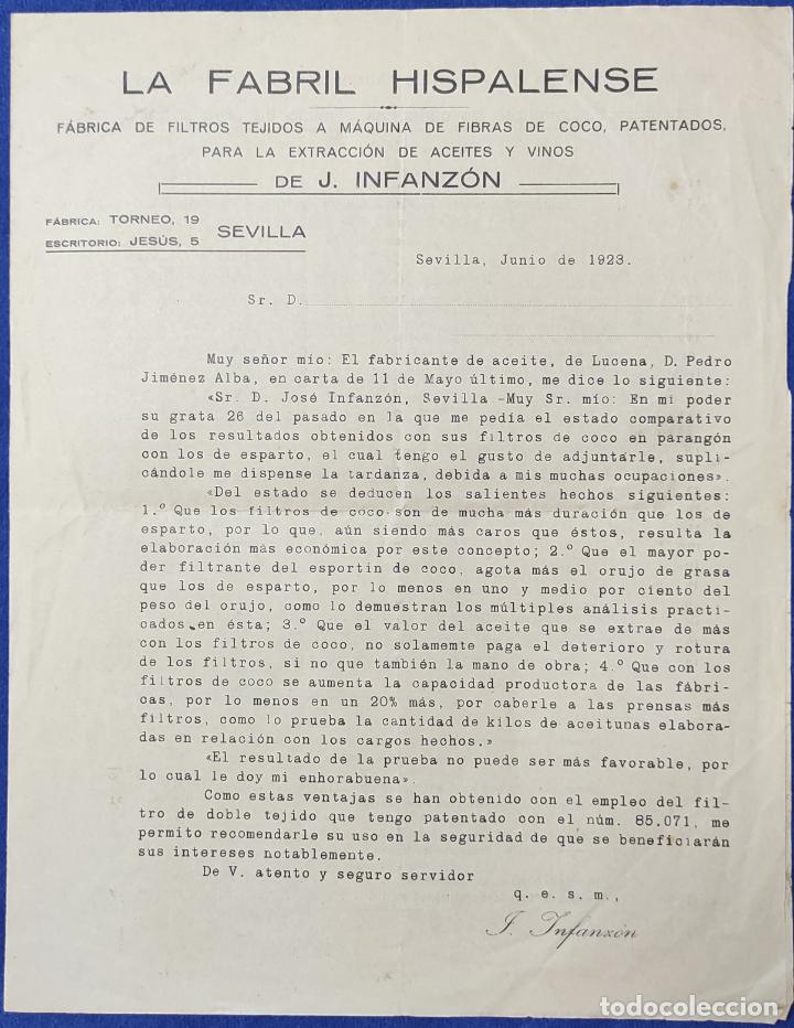 Cartas comerciais: Antigua Carta comercial La Fabril Hispalense. Carta enviado en 1928 a todos sus clientes