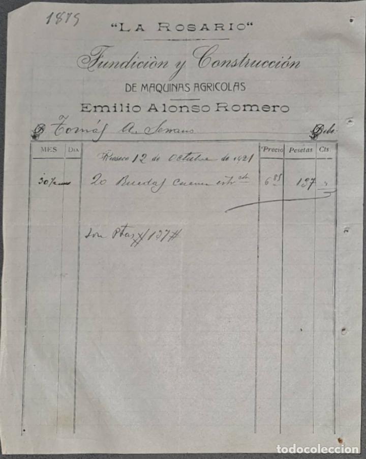 Cartas comerciais: Emilio Alonso Romero. Fundici&oacute;n y Construcci&oacute;n m&aacute;quinas agr&iacute;colas La Rosario. Rioseco 1921
