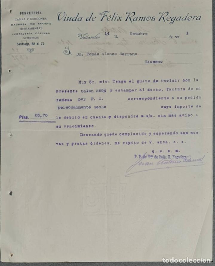 Commercial Letters: Viuda de F&eacute;lix Ramos Regadera. Ferreter&iacute;a. Valladolid. Espa&ntilde;a 1921.