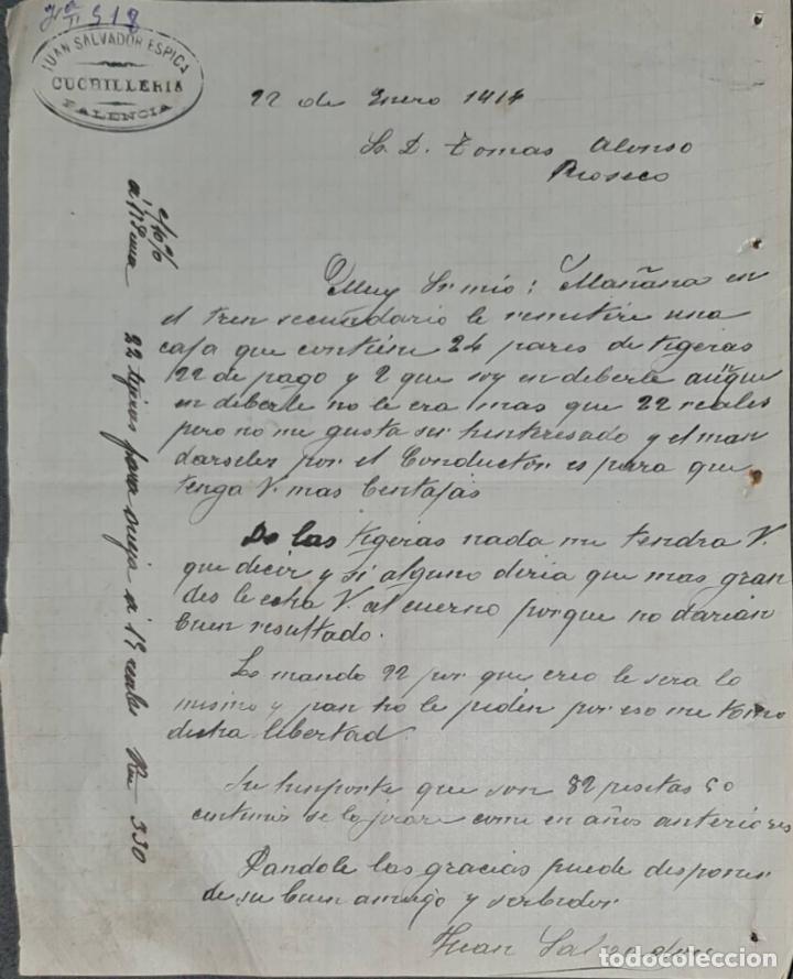Commercial Letters: Juan Salvador Espiga. Cuchiller&iacute;a. Palencia. Espa&ntilde;a 1914