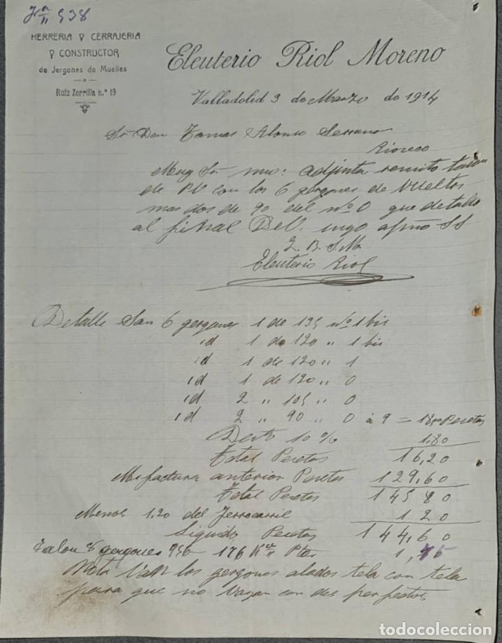 Commercial Letters: Eleuterio Riol Moreno. Herrer&iacute;a y Cerrajer&iacute;a. Valladolid. Espa&ntilde;a 1914