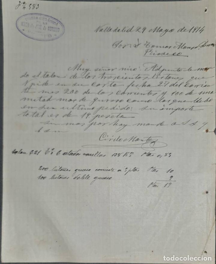 Lettres commerciales: Viuda de Jos&eacute; de Mornedo. Sierra mec&aacute;nica. Valladolid. Espa&ntilde;a 1914