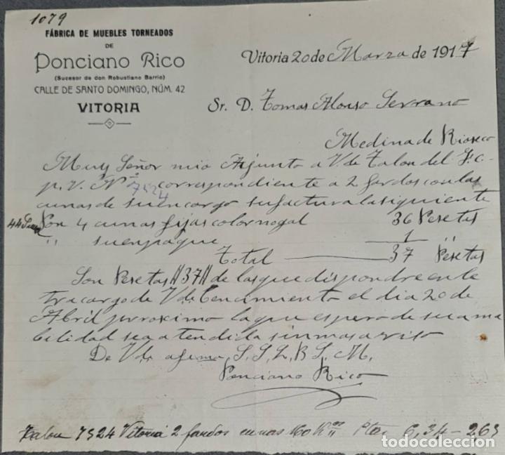 Lettres commerciales: Ponciano Rico. F&aacute;brica de Muebles Torneados. Vitoria. Espa&ntilde;a 1917