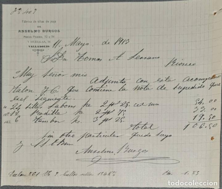 Lettres commerciales: Anselmo Burgos. F&aacute;brica de sillas de paja. Valladolid. Espa&ntilde;a 1913