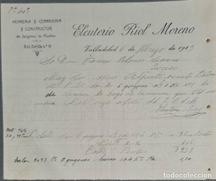 Lettres commerciales: Eleuterio Riol Moreno. Herrer&iacute;a y Cerrajer&iacute;a. Valladolid. Espa&ntilde;a 1913