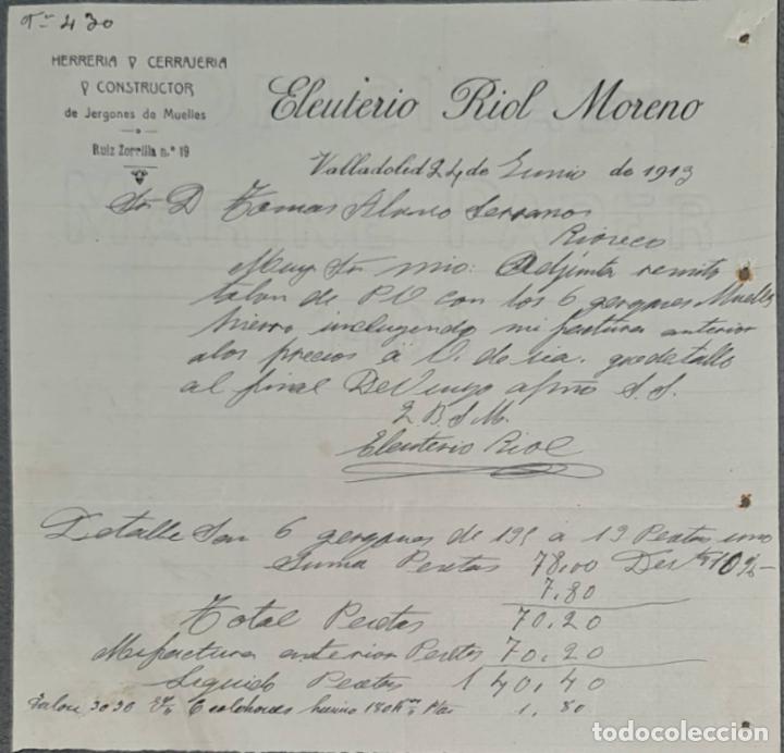 Lettres commerciales: Eleuterio Riol Moreno. Herrer&iacute;a y Cerrajer&iacute;a. Valladolid. Espa&ntilde;a 1913