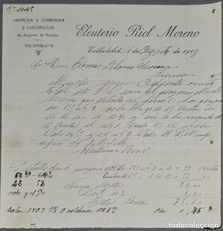 Lettres commerciales: Eleuterio Riol Moreno. Herrer&iacute;a y Cerrajer&iacute;a. Valladolid. Espa&ntilde;a 1913