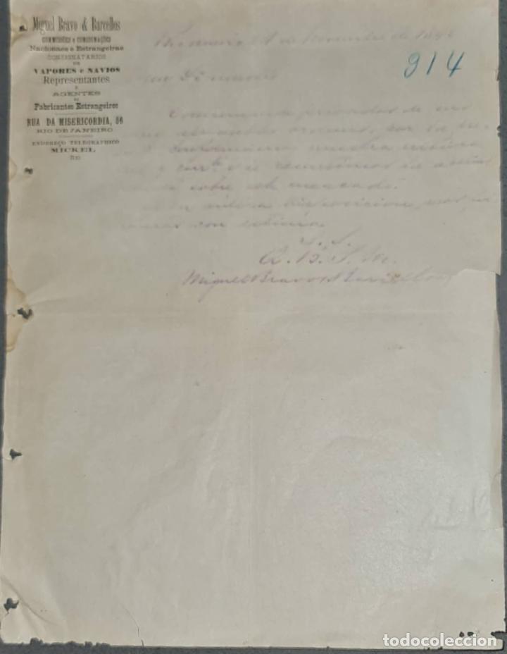 Lettres commerciales: Miguel Bravo & Barcellos. Consignaciones de vapores y nav&iacute;os. R&iacute;o de Janeiro. Brasil 1896