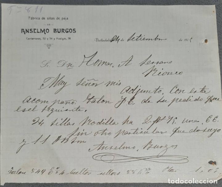 Gesch&auml;ftsbriefe: Anselmo Burgos. F&aacute;brica de sillas de paja. Valladolid. Espa&ntilde;a 1915