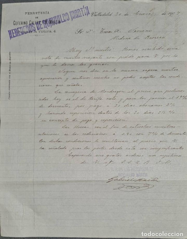 Gesch&auml;ftsbriefe: Herederos de Romualdo Mart&iacute;n. Ferreter&iacute;a de Ceferino Calero y A. Mart&iacute;n. Valladolid. Espa&ntilde;a 1907