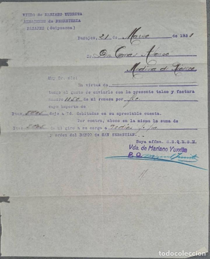 Gesch&auml;ftsbriefe: Viuda de Mariano Yurrita. Almacenes de Ferreter&iacute;a. Guip&uacute;zcoa. Espa&ntilde;a 1931