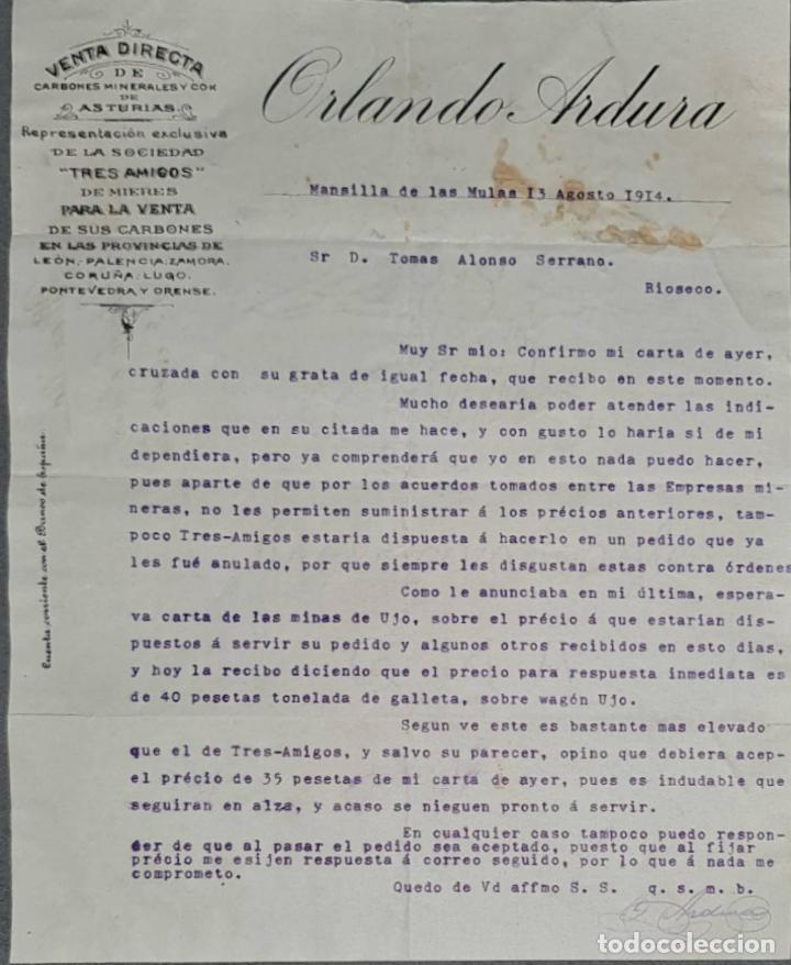 Gesch&auml;ftsbriefe: Orlando Ardura. Almac&eacute;n de hierros. Herramientas y Ferreter&iacute;a. Le&oacute;n. Espa&ntilde;a 1914