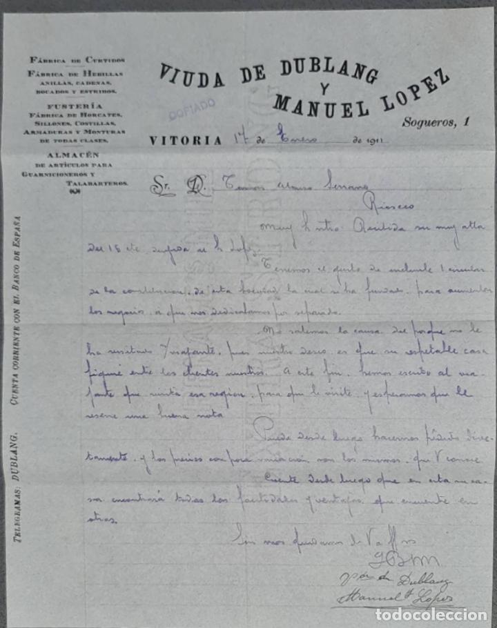 Gesch&auml;ftsbriefe: Viuda de Dublang y Manuel L&oacute;pez. F&aacute;brica de curtidos. Vitoria. Espa&ntilde;a 1911