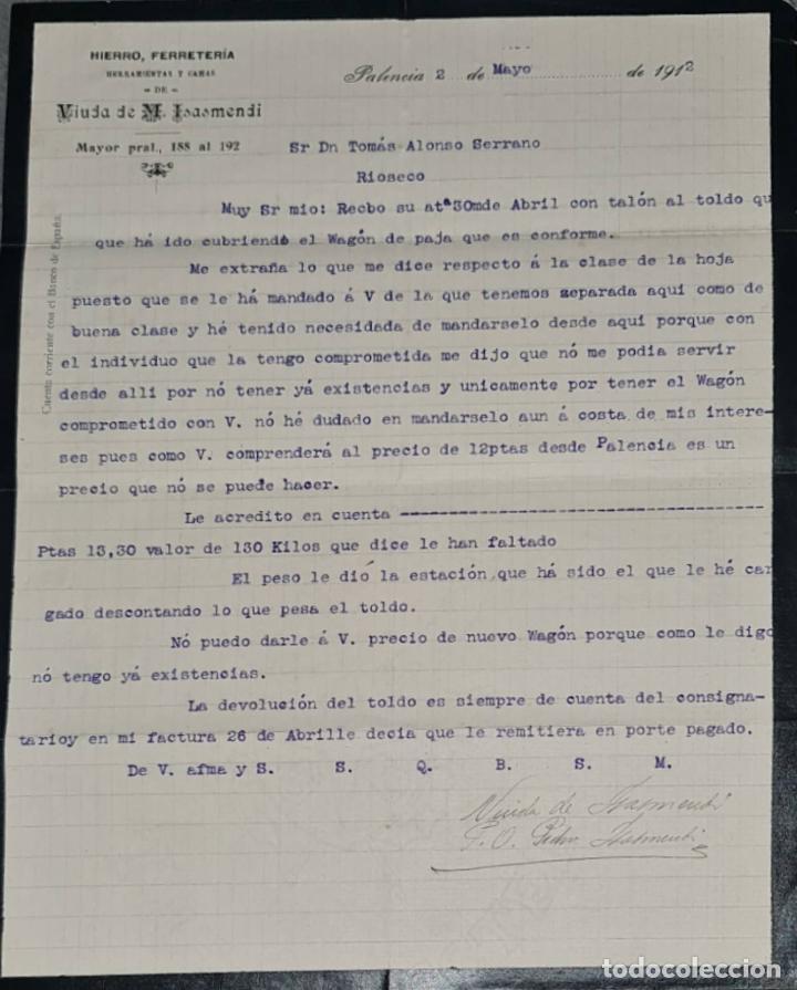 Gesch&auml;ftsbriefe: Viuda de M. Isasmendi. Hierro y Ferreter&iacute;a. Palencia. Espa&ntilde;a 1912