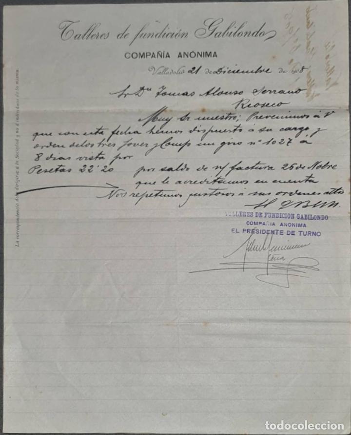 Lettere commerciali: Talleres de Fundici&oacute;n Gabilondo. Compa&ntilde;&iacute;a An&oacute;nima. Valladolid. Espa&ntilde;a 1908