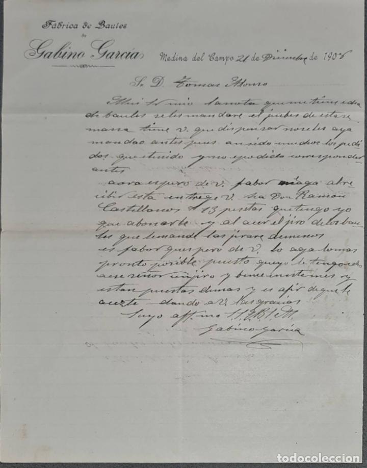 Lettere commerciali: Gabino Garc&iacute;a. F&aacute;brica de ba&uacute;les. Medina del Campo. Espa&ntilde;a 1908