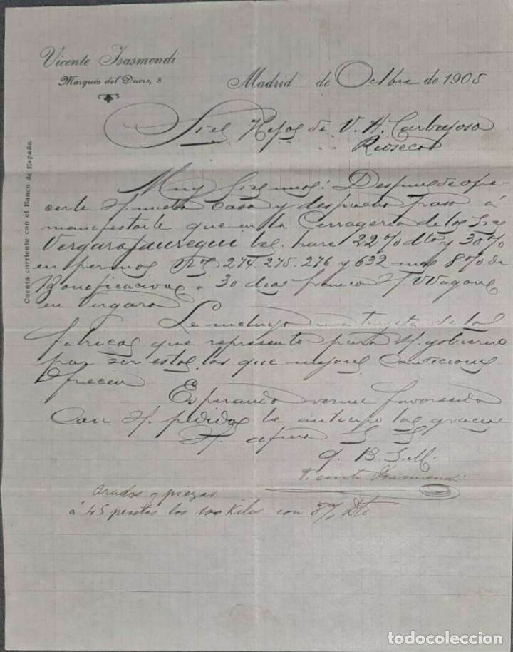 Lettere commerciali: Vicente Isasmendi. Madrid. Espa&ntilde;a 1905