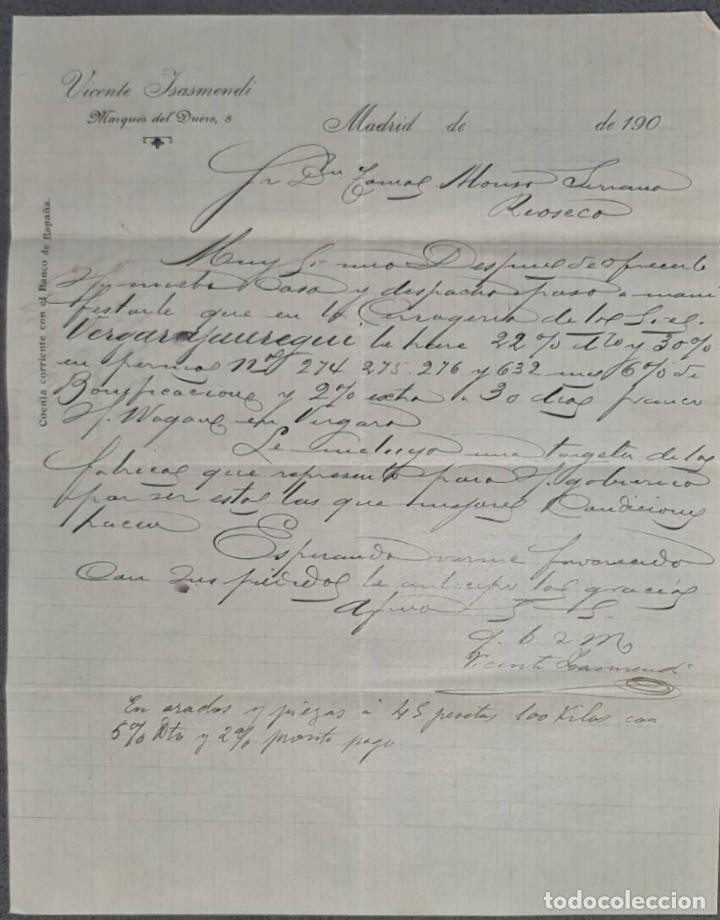 Lettere commerciali: Vicente Isasmendi. Madrid. Espa&ntilde;a 1905