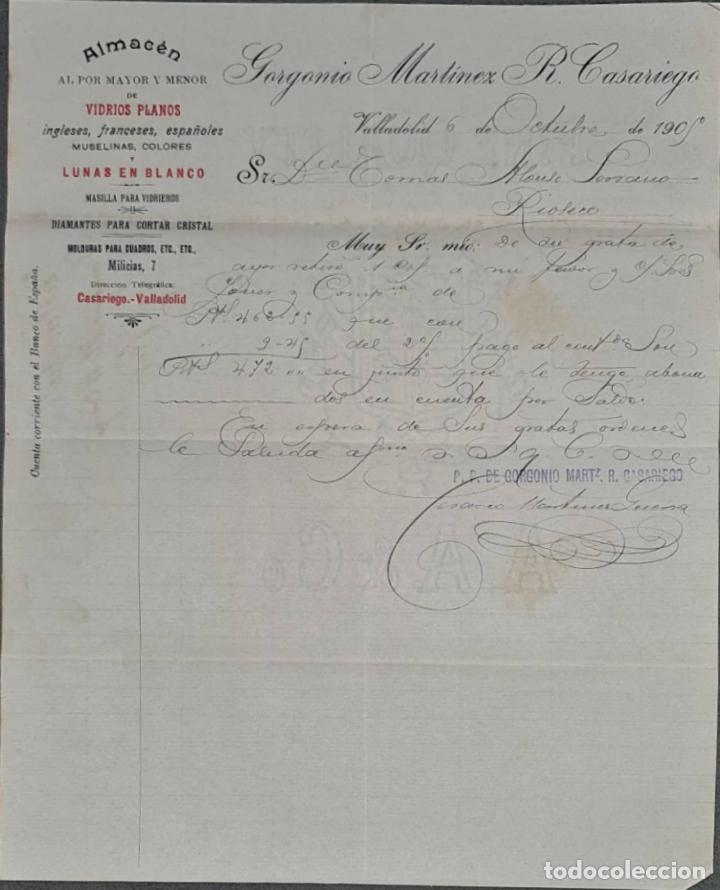 Lettere commerciali: Gorgonio Mart&iacute;nez R. Casariego. Almac&eacute;n al por mayor y menor de vidrios planos. Valladolid 1905