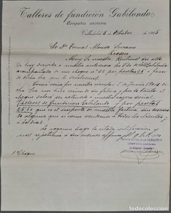 Lettere commerciali: Talleres de Fundici&oacute;n Gabilondo. Compa&ntilde;&iacute;a An&oacute;nima. Valladolid. Espa&ntilde;a 1905