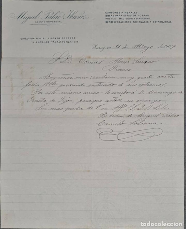Lettere commerciali: Miguel Palao Iba&ntilde;ez. Agente Comercial. Zaragoza. Espa&ntilde;a 1907