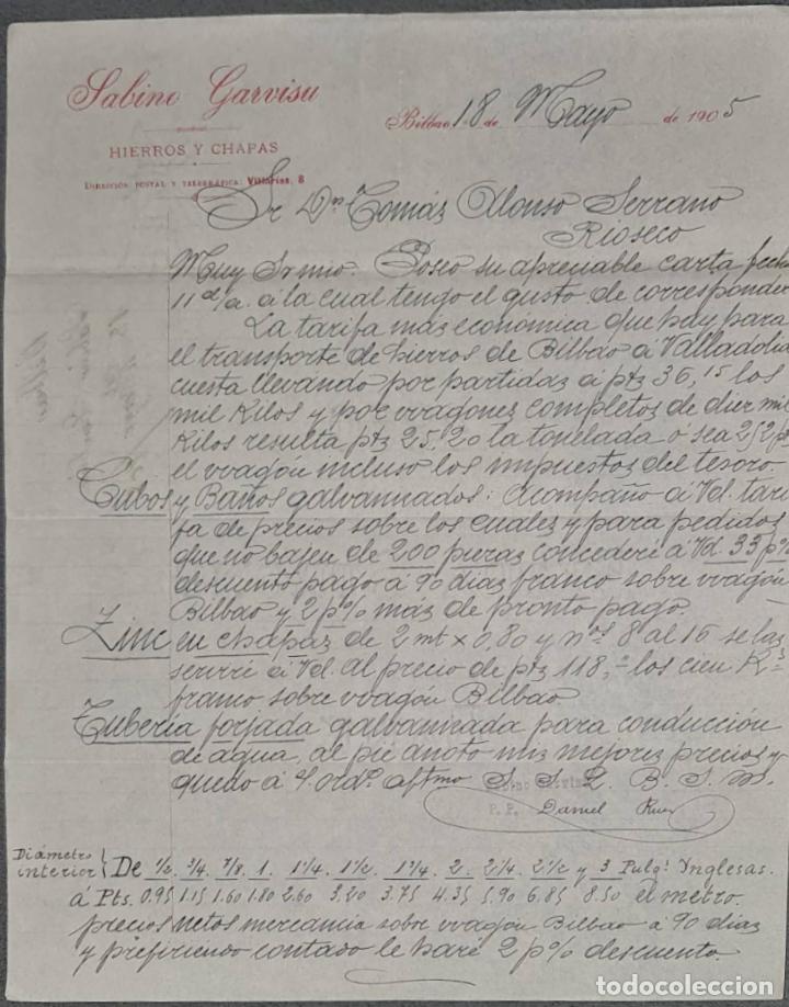 Lettere commerciali: Gabino Garvisa. Hierros y Chapas. Bilbao. Espa&ntilde;a 1905