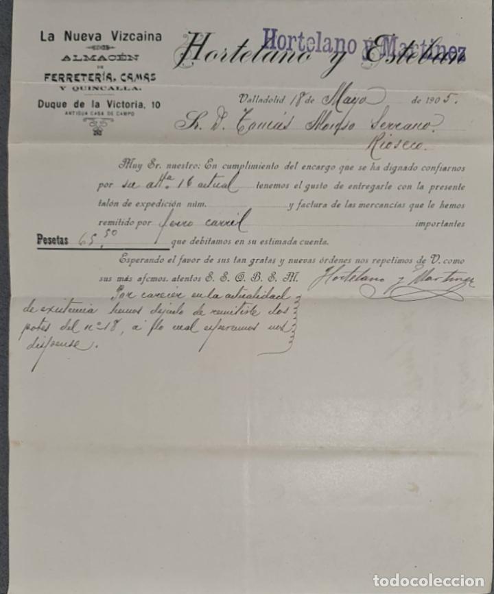 Lettere commerciali: Hortelano y Esteban. Sucesor Hortelano y Mart&iacute;nez. La nueva Vizca&iacute;na. Ferreter&iacute;a. Valladolid 1905