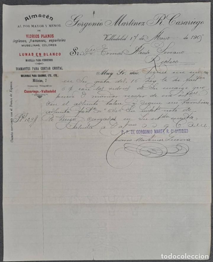Lettere commerciali: Gorgonio Mart&iacute;nez R. Casariego. Almac&eacute;n al por mayor y menor de vidrios planos. Valladolid 1905