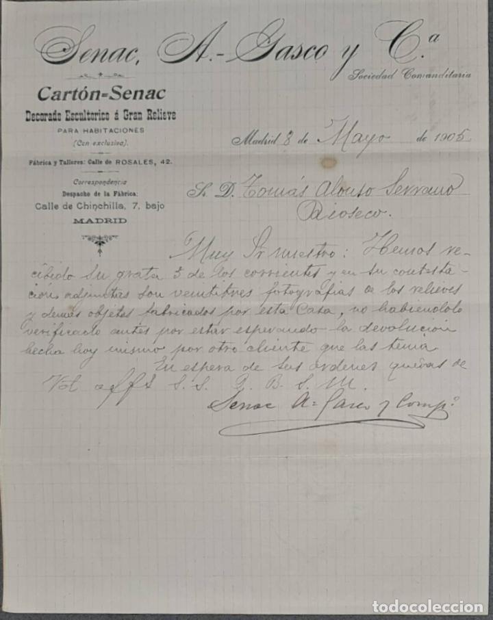 Lettere commerciali: Senac, A. Gasco y C&ordf;. Cart&oacute;n-Senac. Madrid. Espa&ntilde;a 1905