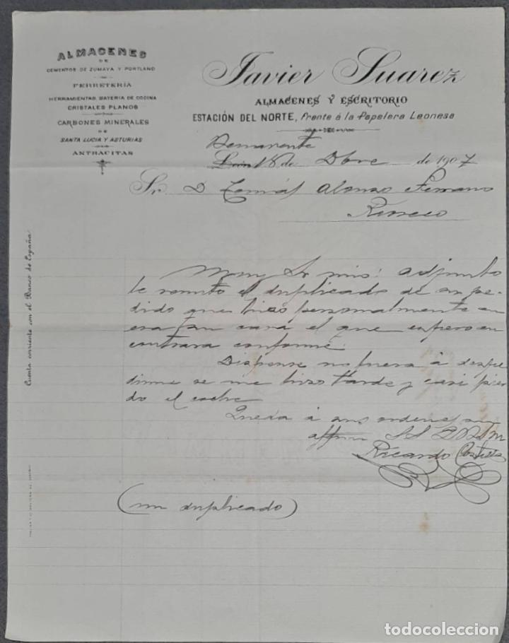 Lettere commerciali: Javier Su&aacute;rez. Almacenes de cemento de Zumaya y Portland. Le&oacute;n. Espa&ntilde;a 1907
