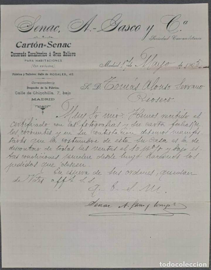 Lettere commerciali: Senac, A. Gasco y C&ordf;. Cart&oacute;n-Senac. Madrid. Espa&ntilde;a 1905
