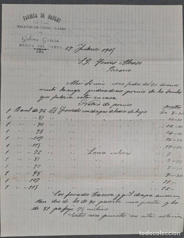 Lettere commerciali: Gabino Garc&iacute;a. F&aacute;brica de ba&uacute;les. Medina del Campo. Espa&ntilde;a 1909