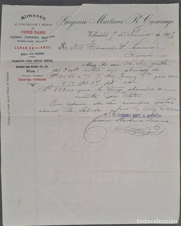 Lettere commerciali: Gorgonio Mart&iacute;nez R. Casariego. Almac&eacute;n al por mayor y menor de vidrios planos. Valladolid 1905
