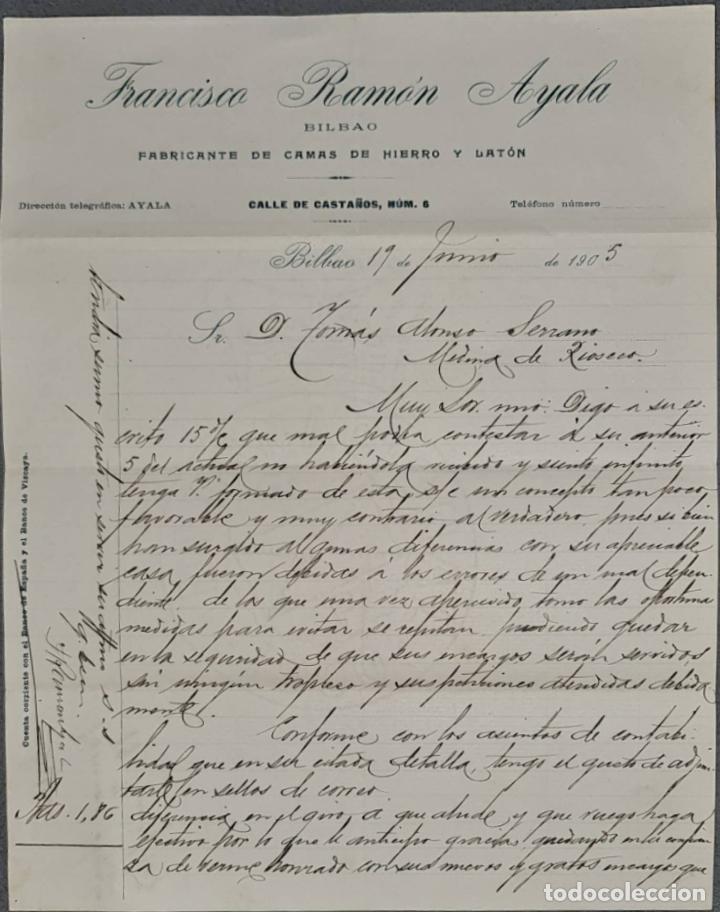 Cartas comerciales: Franc&iacute;sco Ram&oacute;n Ayala. Fabricante de camas de hierro y lat&oacute;n. Bilbao. Espa&ntilde;a 1905