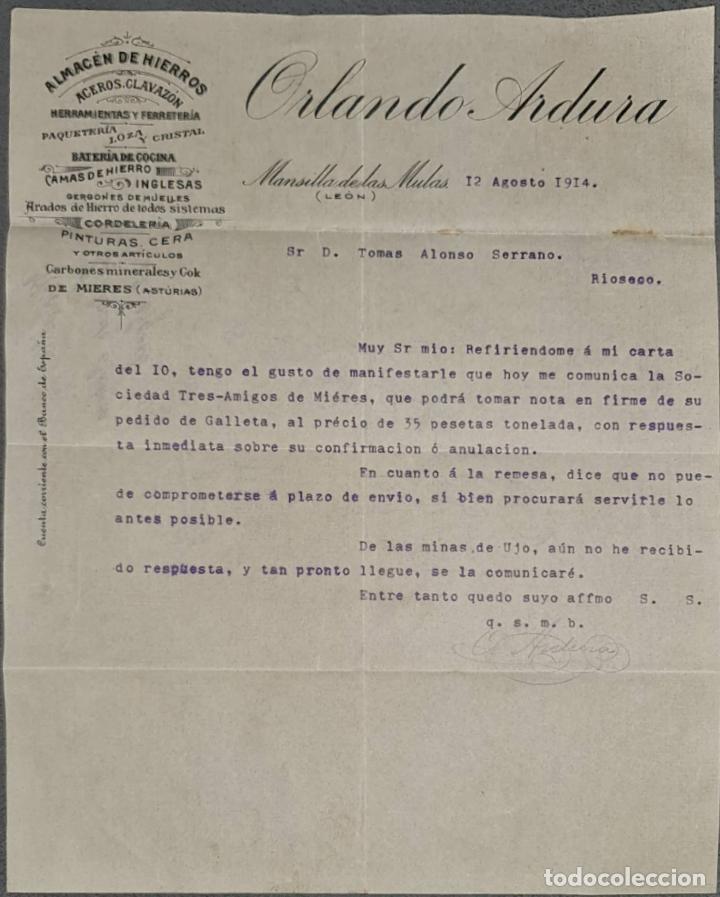 Cartas comerciales: Orlando Ardura. Almac&eacute;n de hierros. Herramientas y Ferreter&iacute;a. Le&oacute;n. Espa&ntilde;a 1914