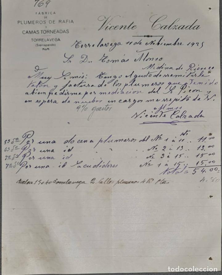 Cartas comerciais: Vicente Calzada. F&aacute;brica de plumeros de rafia. Torrelavega. Espa&ntilde;a 1925