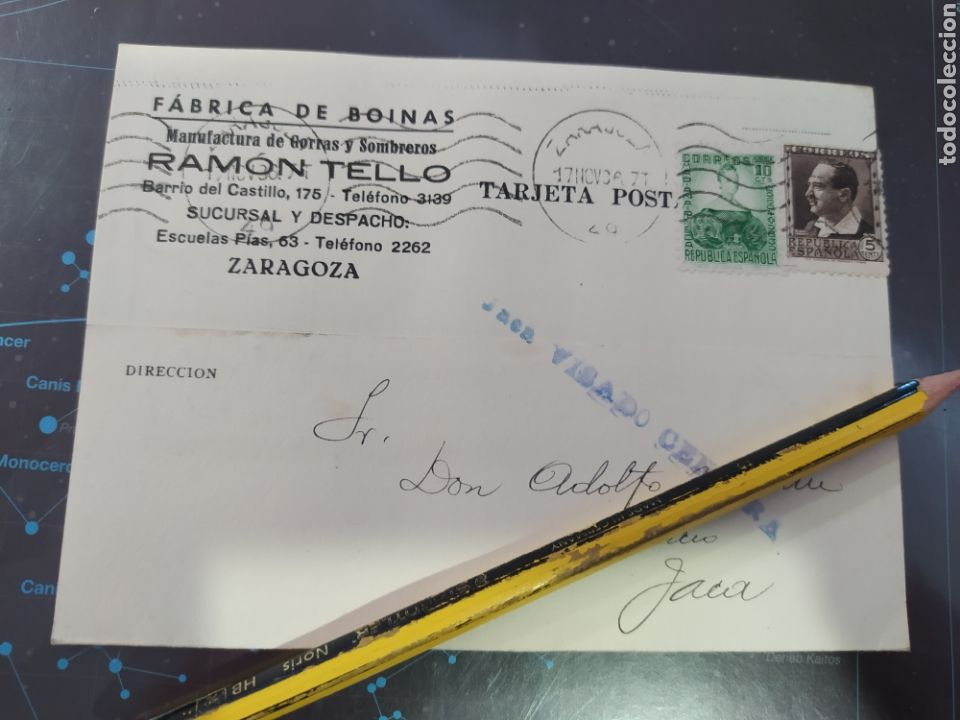 Lettere commerciali: Carta de Zaragoza Ram&oacute;n Tello censura militar